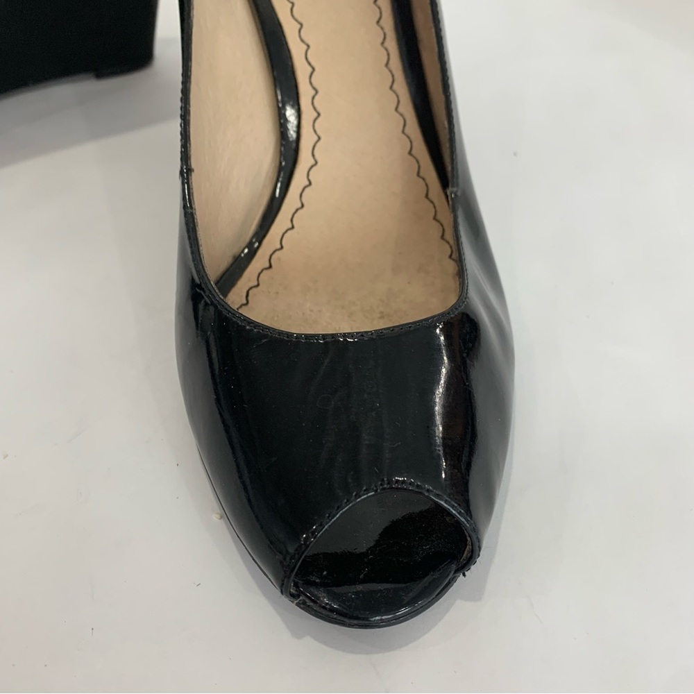 BP (Nordstrom brand) black patent open toe shiny wedge heel size 11 - Picture 2 of 12